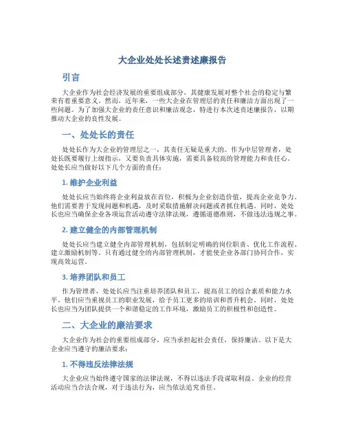 大企业处处长述责述廉报告