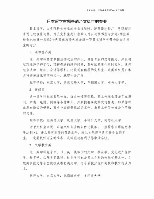 日本留学有哪些适合文科生的专业.doc