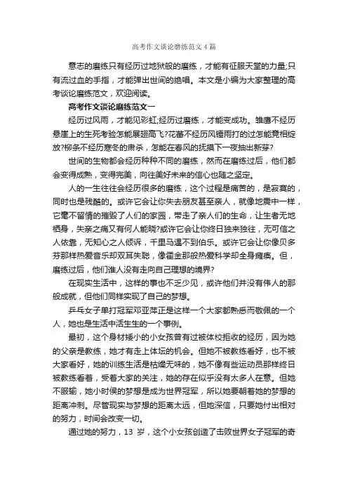 高考作文谈论磨练范文4篇_高三作文_