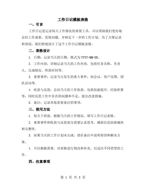 工作日记模板表格