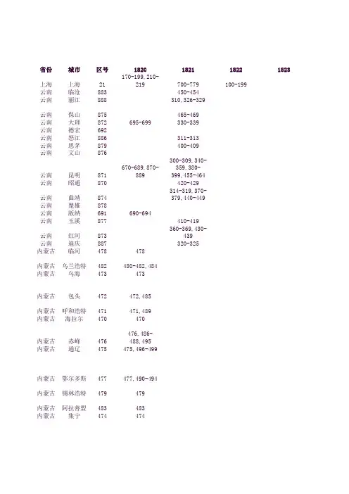 中国移动147-182用户号段汇总表