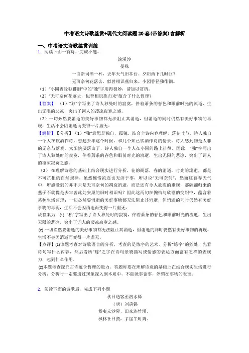 中考语文诗歌鉴赏+现代文阅读题20套(带答案)含解析
