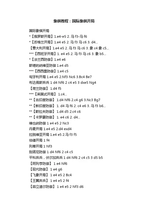 象棋教程：国际象棋开局