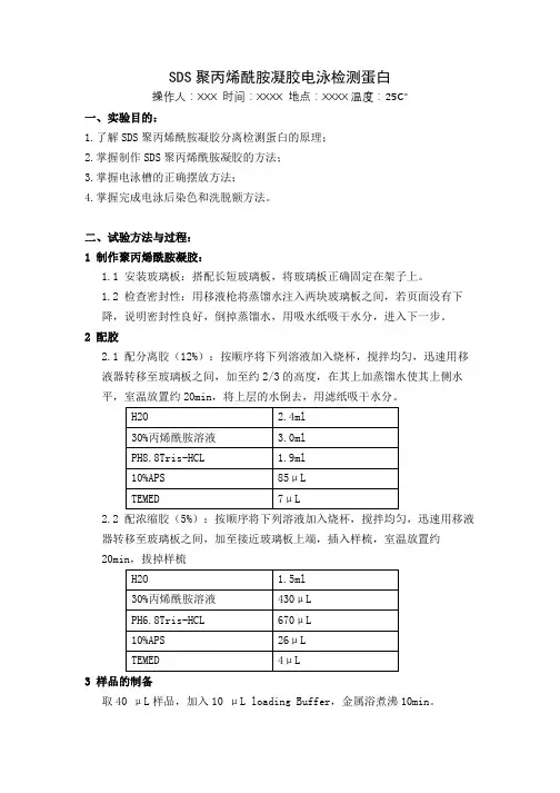 “SDS聚丙烯酰胺凝胶电泳检测蛋白”生化实验报告