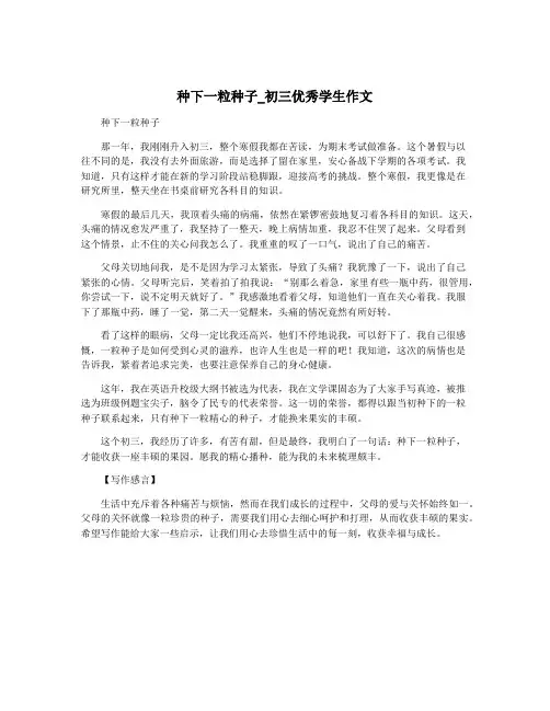 种下一粒种子_初三优秀学生作文