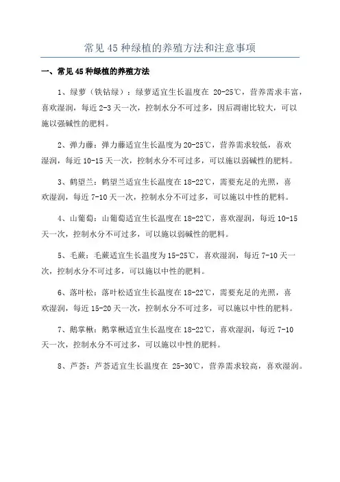 常见45种绿植的养殖方法和注意事项