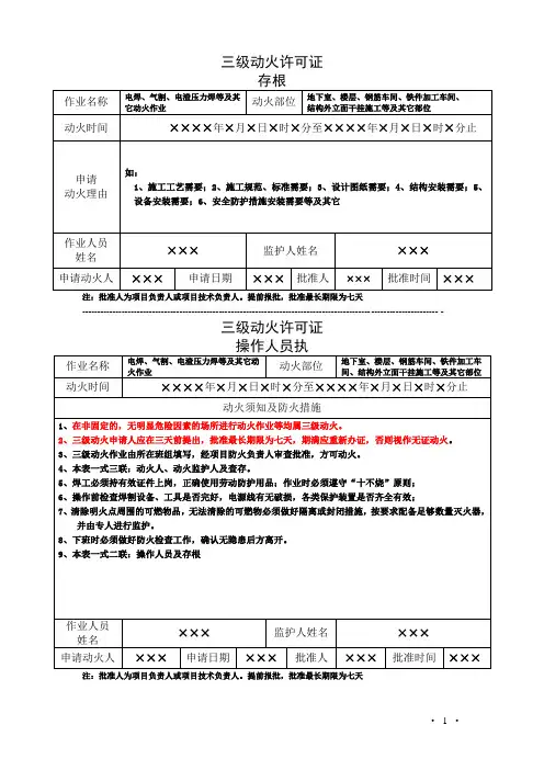 动火作业许可证(模板)