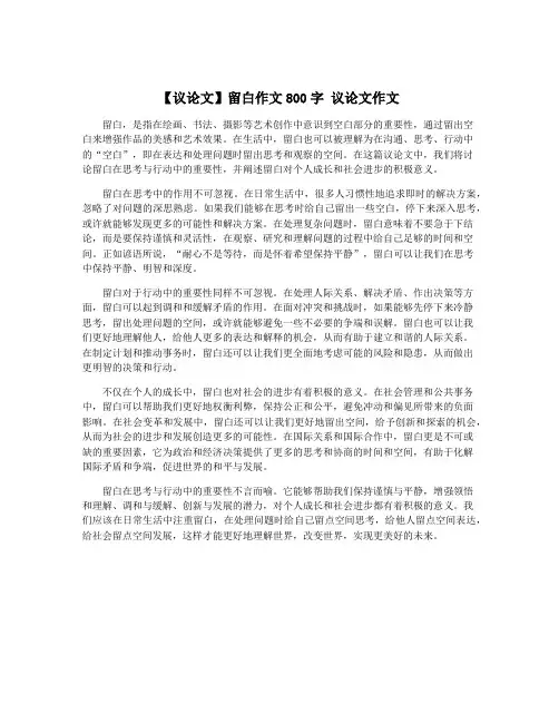 【议论文】留白作文800字 议论文作文