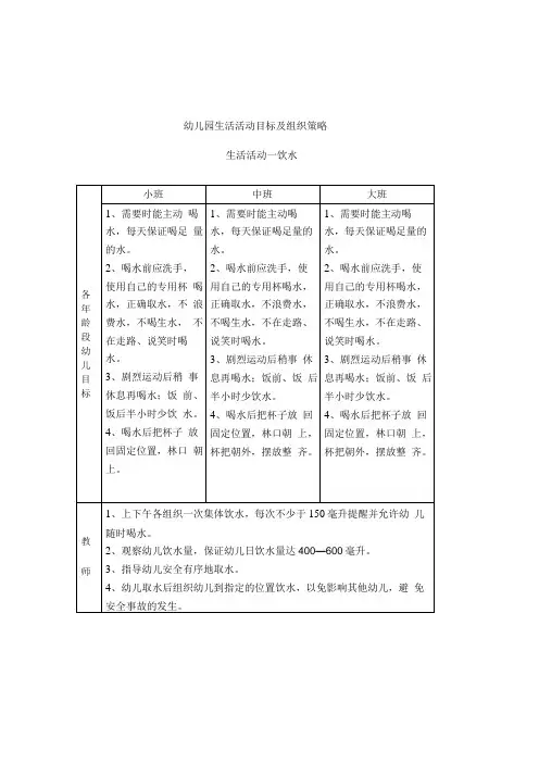幼儿园生活活动目标及组织策略