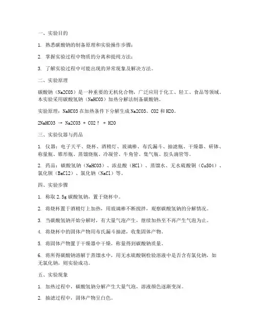 碳酸钠的制备实验报告