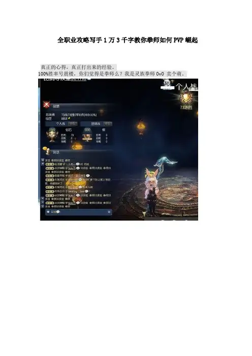 剑灵攻略教你拳师如何PVP崛起