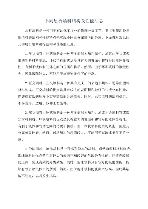不同层析填料结构及性能汇总