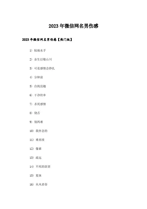 2023年个性_微信网名男伤感