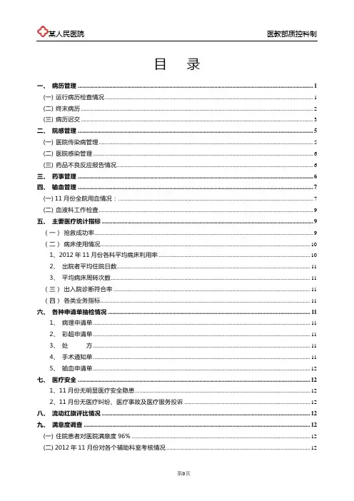 三级医院医疗质量控制报告(月报)