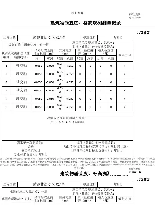 建筑物垂直度、标高观测测量记录