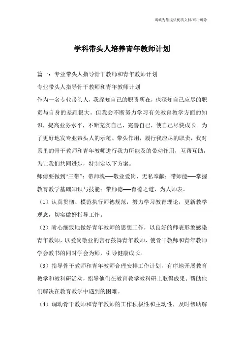 学科带头人培养青年教师计划