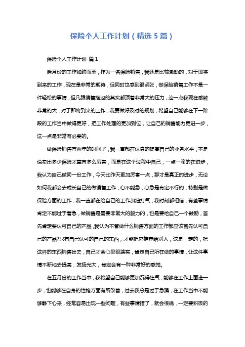 保险个人工作计划(精选5篇)