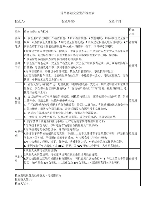 道路客运安全生产检查表