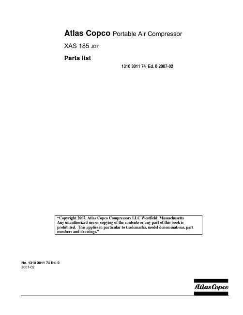 Atlas Copco XAS 185 螺纹氣壓機用戶指南说明书
