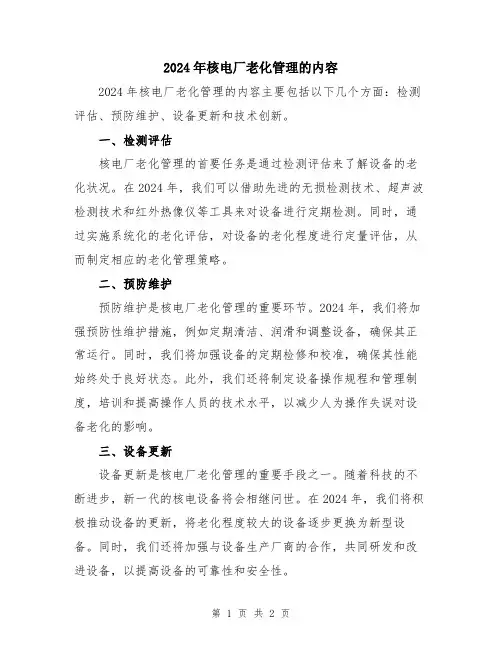 2024年核电厂老化管理的内容