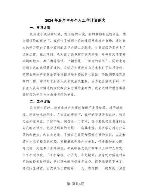 2024年房产中介个人工作计划范文（三篇）