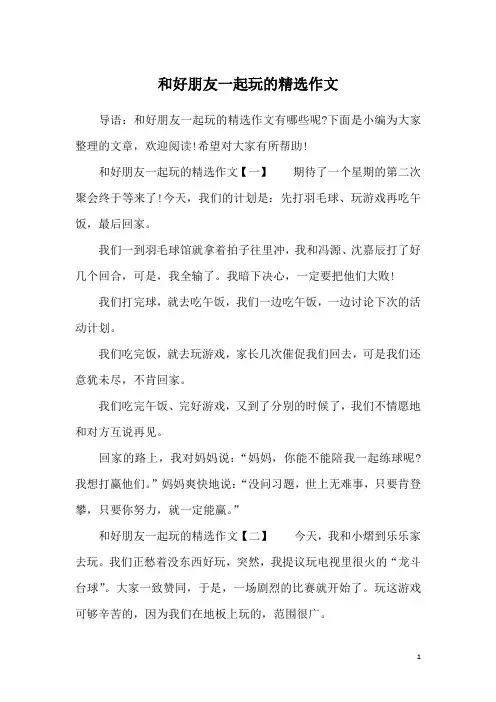 和好朋友一起玩的精选作文