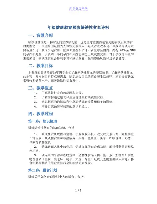 年级健康教案预防缺铁性贫血许枫