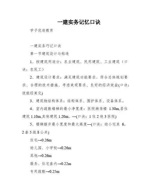 一建实务记忆口诀