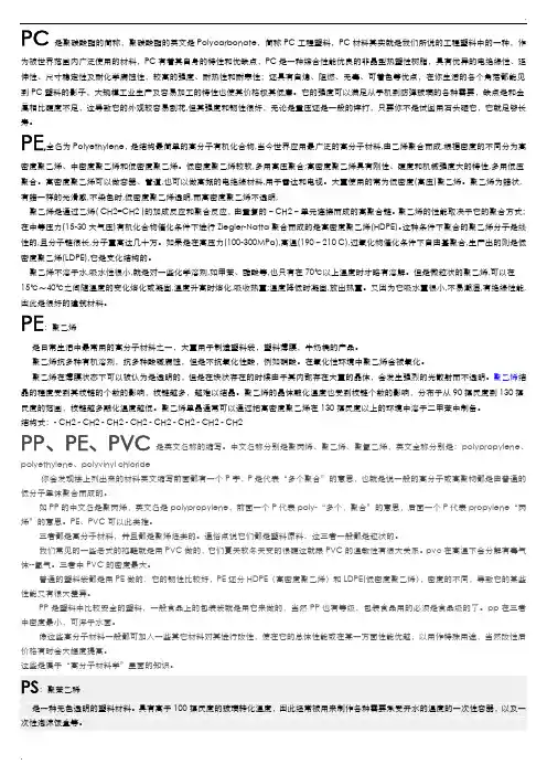 各种塑料材料的英文缩写和简介