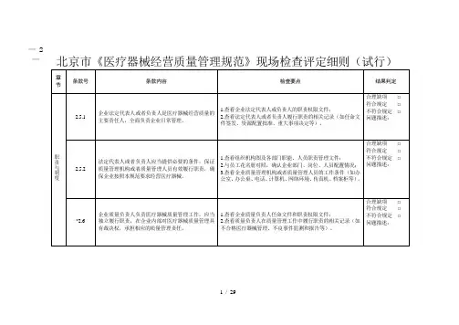 北京市医疗器械GSP现场评定细则