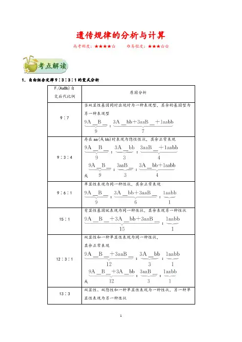 高考专题：  遗传规律的分析与计算(含解析答案)