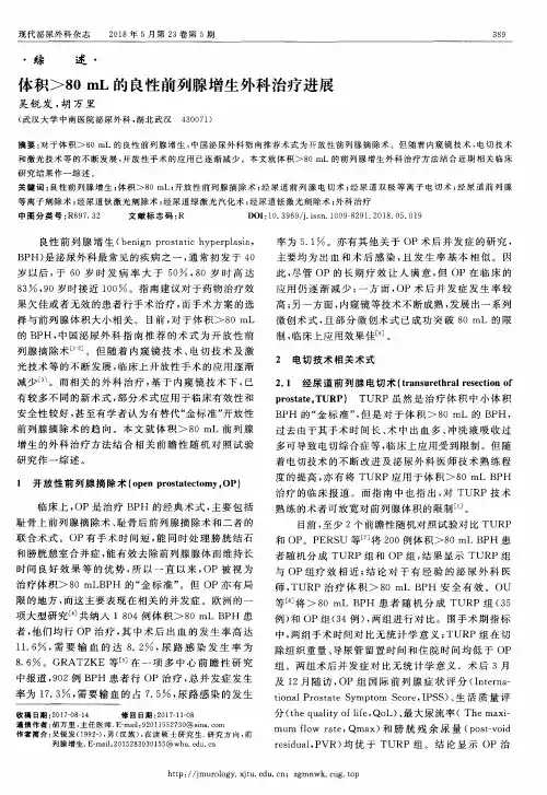 体积〉80mL的良性前列腺增生外科治疗进展