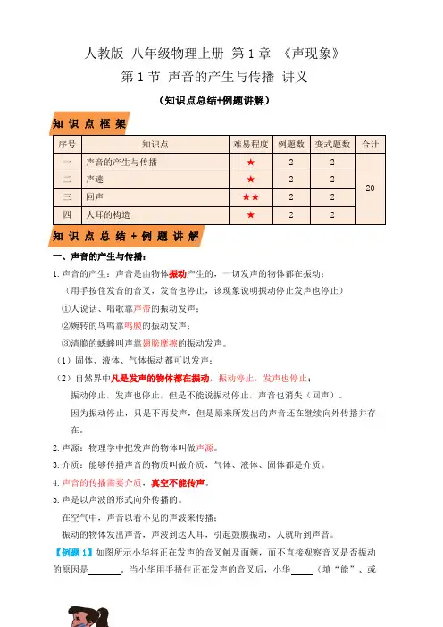 部编物理八年级上册2.1声音的产生与传播(知识点+例题)(解析版)含答案