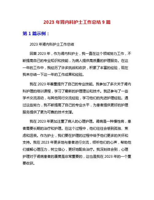 2023年肾内科护士工作总结9篇