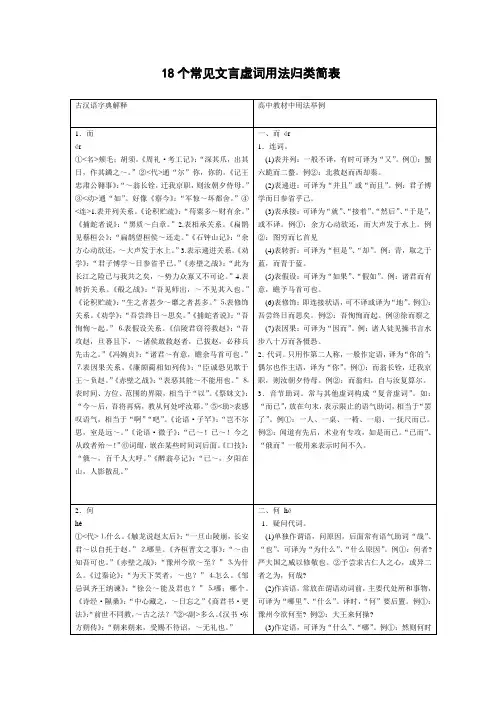 18个常见文言虚词用法归类简表18个常见文言虚词用法归类简表