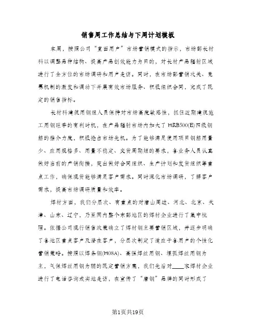 销售周工作总结与下周计划模板(8篇)