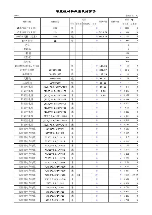 电力工程材料重量表
