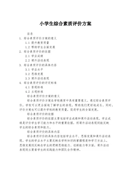 小学生综合素质评价方案