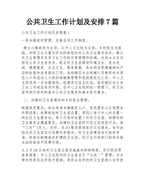 公共卫生工作计划及安排7篇