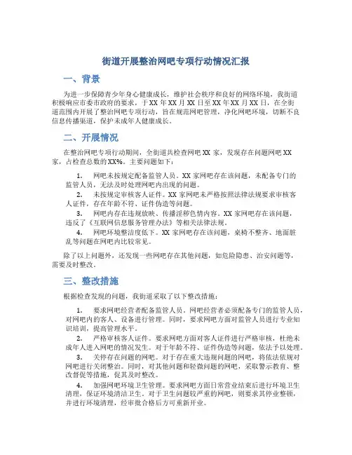 街道开展整治网吧专项行动情况汇报