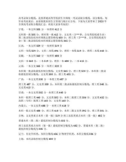 2023年全国高考录取分数线汇总