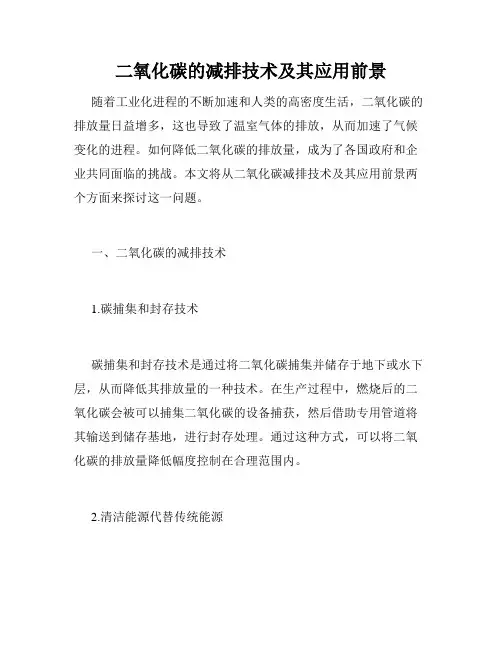 二氧化碳的减排技术及其应用前景