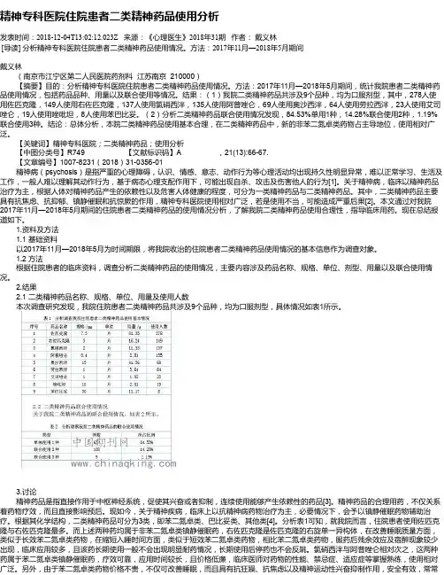 精神专科医院住院患者二类精神药品使用分析