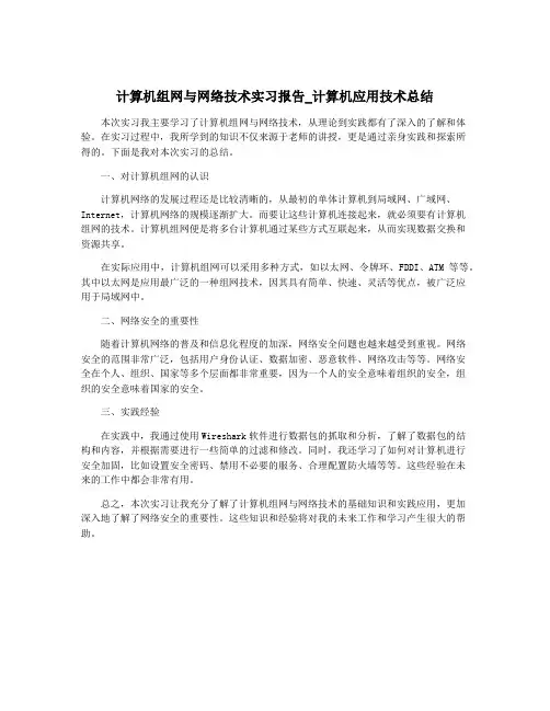 计算机组网与网络技术实习报告_计算机应用技术总结