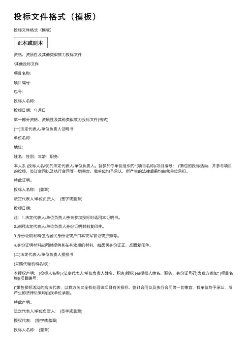 投标文件格式（模板）
