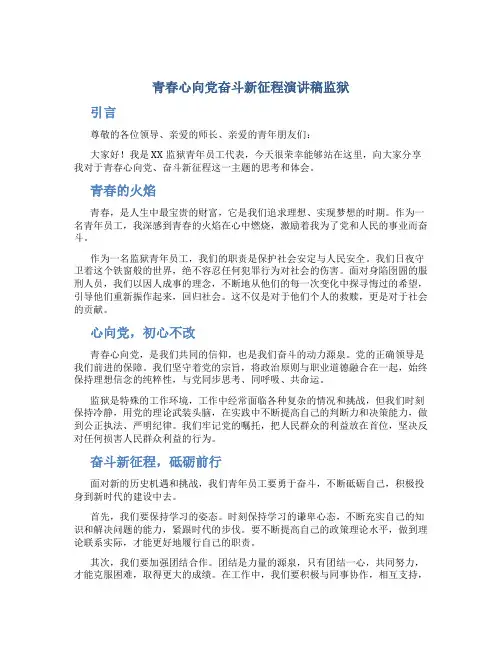 青春心向党奋斗新征程演讲稿监狱