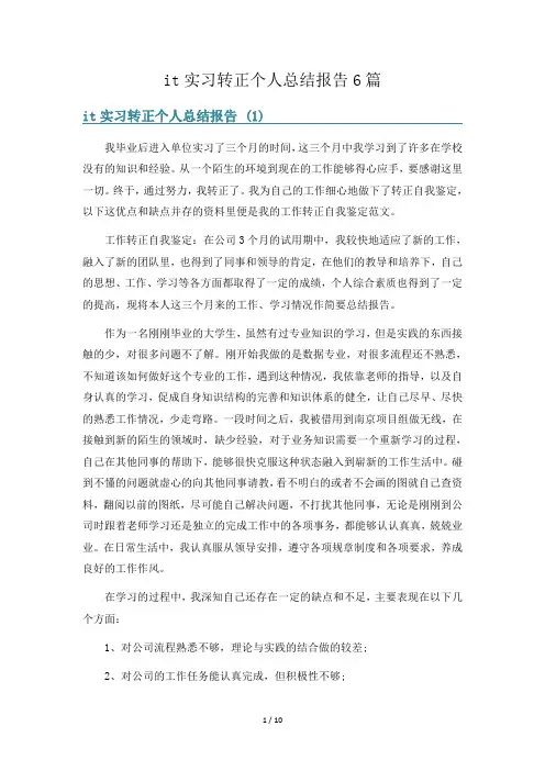 it实习转正个人总结报告6篇