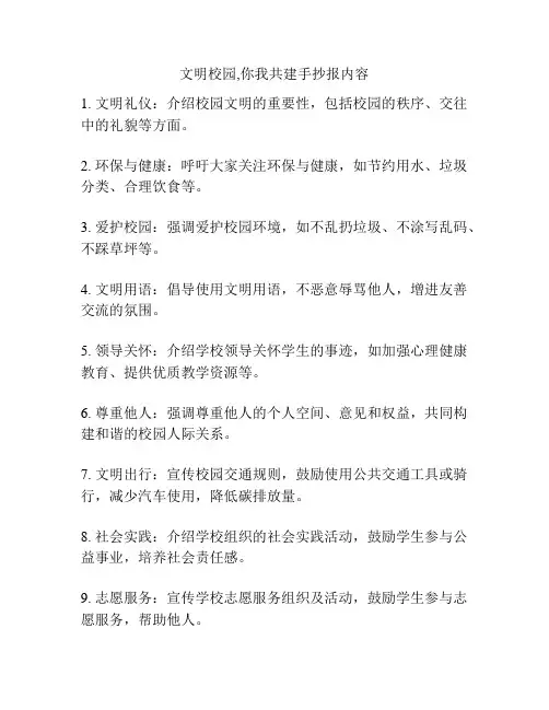 文明校园,你我共建手抄报内容