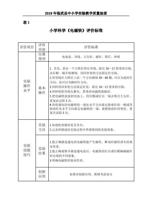 小学科学实验评测细则(电磁铁)