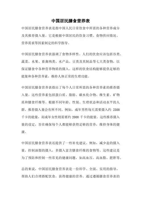 中国居民膳食营养表